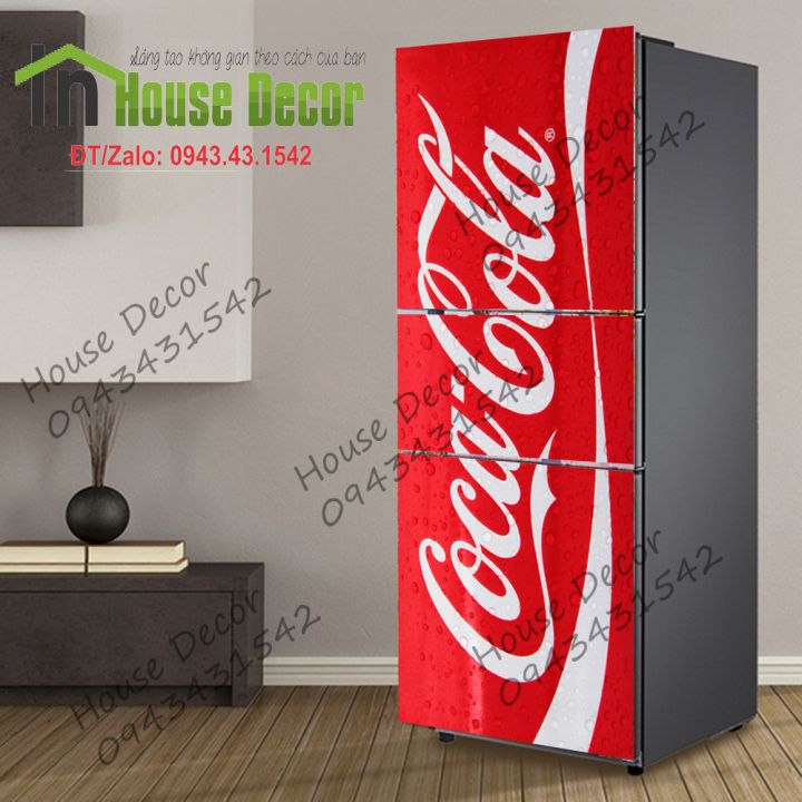 Miếng DECAl bóc Dán Tủ Lạnh - Phù Hợp Mọi Loại Tủ (Mẫu Coca-Cola)