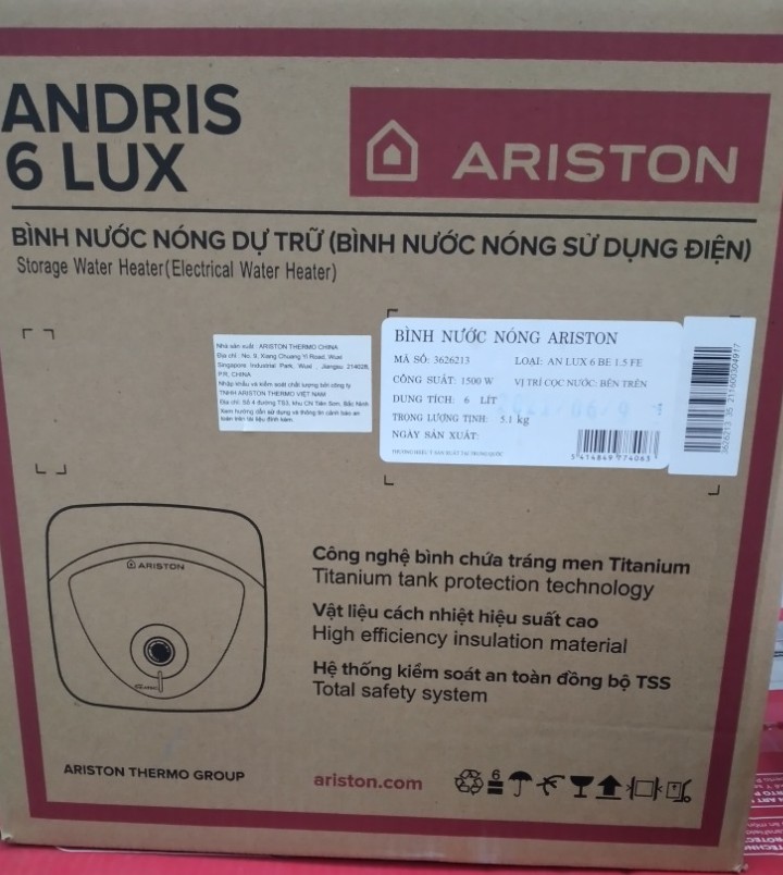 BÌNH NÓNG LẠNH ARISTON 6 LÍT AN LUX 6 BE 1.5 FE ( LẮP ĐẶT DƯỚI TỦ BẾP)
