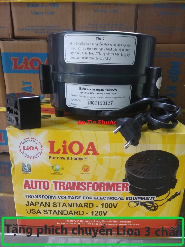 Biến áp Lioa đổi nguồn 1500VA(220V-110V/120V) + Tặng kèm phích 3 chân Lioa giá rẻ