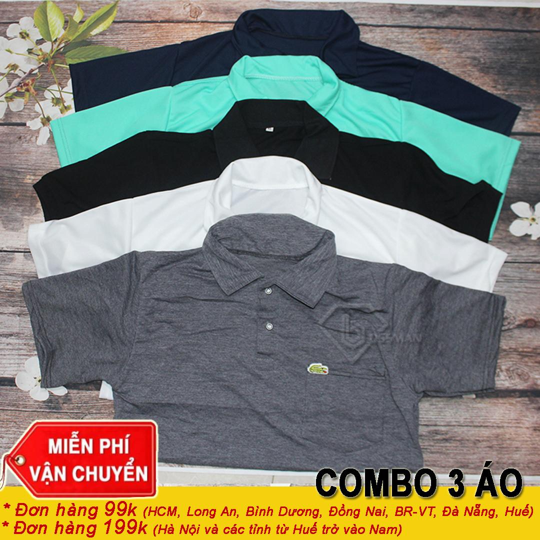 [HCM]COMBO 3 Áo Thun Nam Cổ Trụ - Màu Ngẫu nhiên VN01 - Freesize từ (55-78)kg