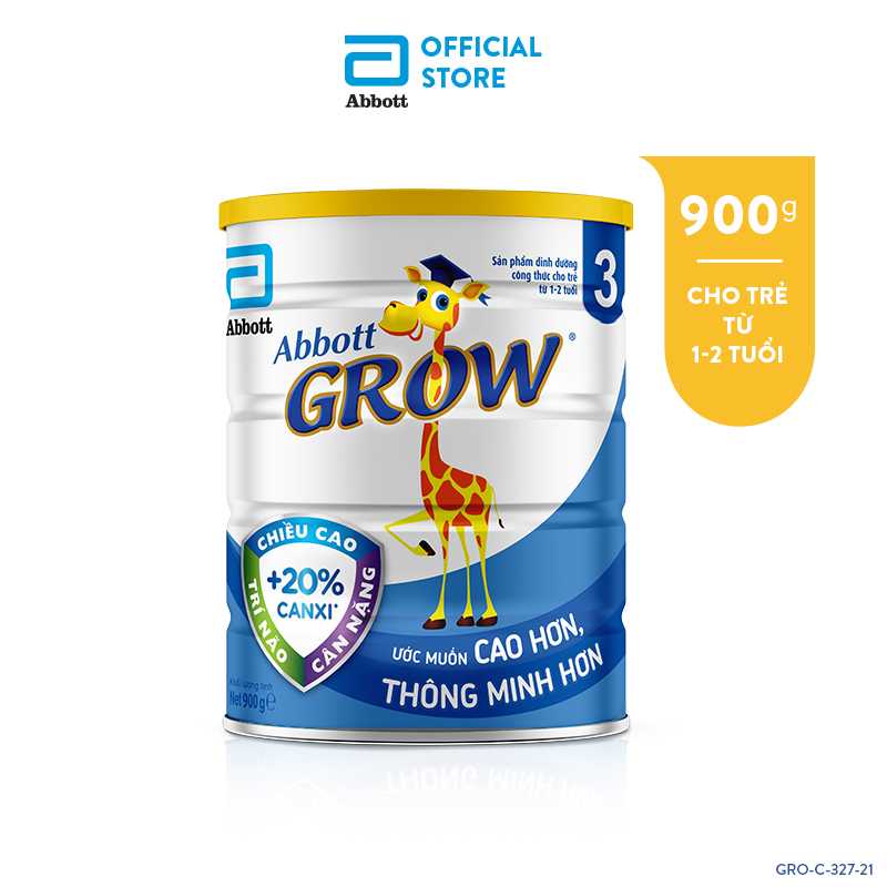 Sữa bột Abbott Grow 3 900g cho trẻ 12-24 tháng cung cấp đầy đủ dưỡng chất bổ sung canxi giúp răng chắc khỏe và tăng chiều cao vượt trội-Giới hạn 5 sản phẩm/khách hàng