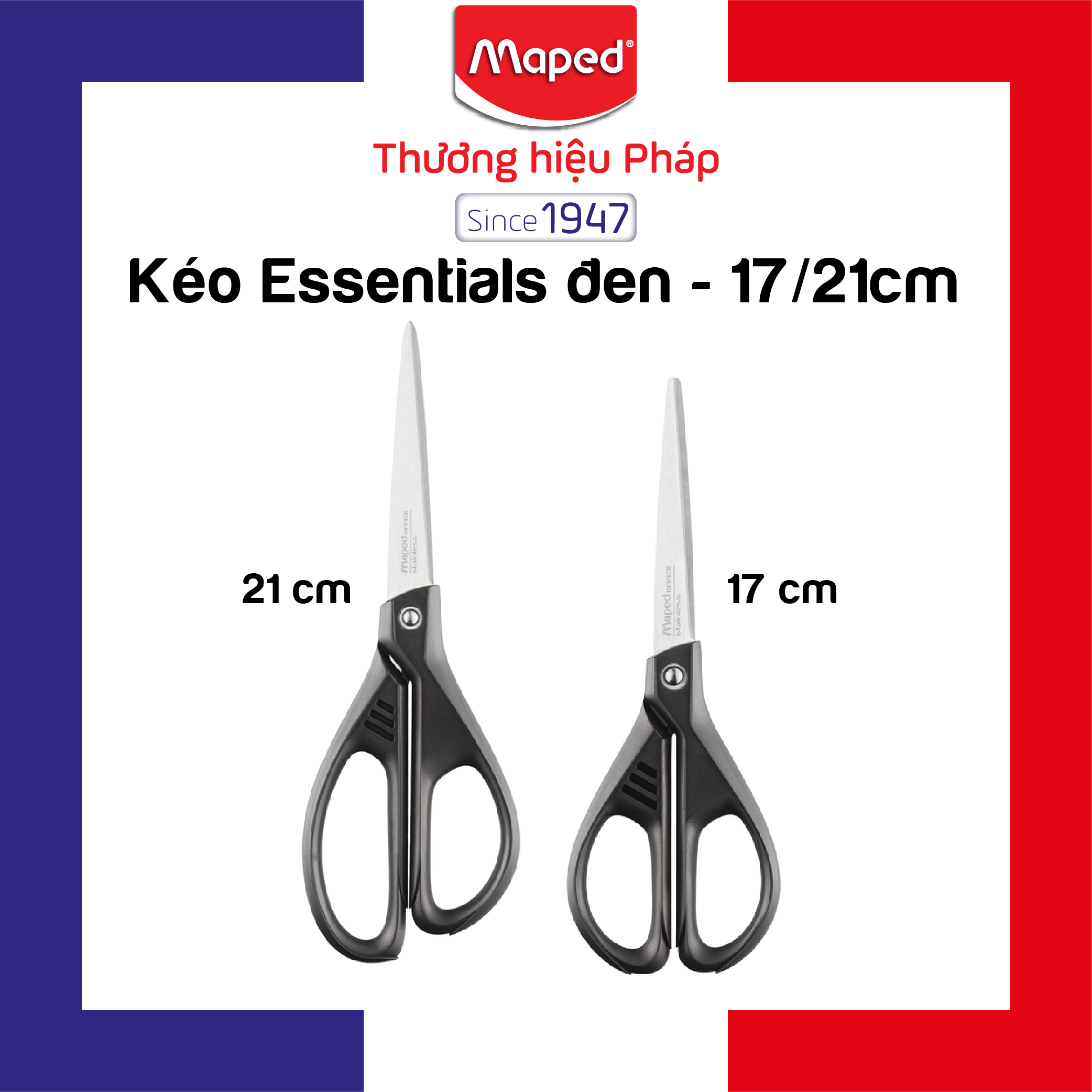 MAPED - Kéo Essentials đen - 17/21cm - 1 cái