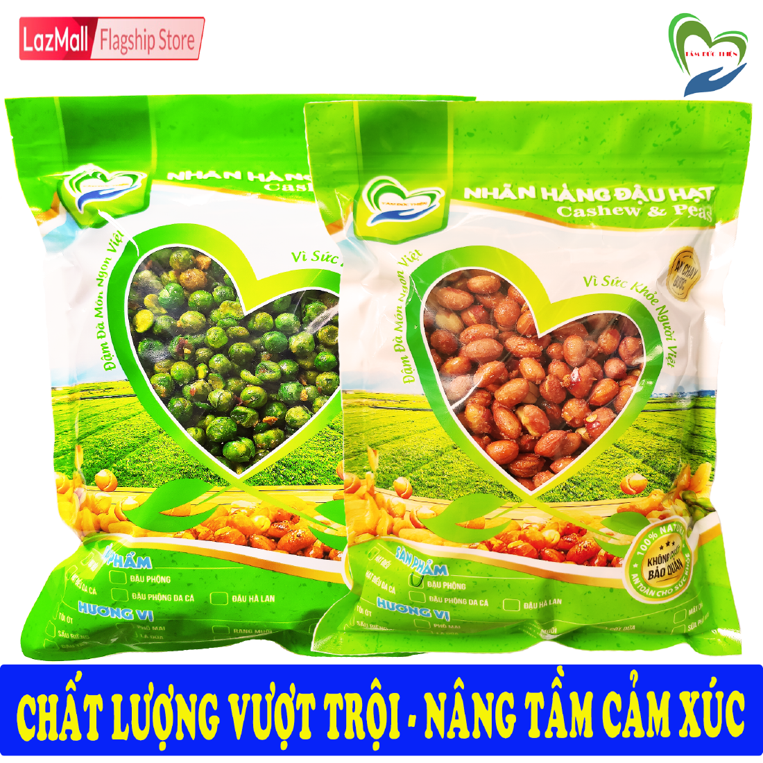 Combo 1KG: Đậu Phộng Rang Muối và Đậu Hà Lan Rang Tỏi Ớt Tâm Đức Thiện 2 x Túi ZIP 500GR Thực Phẩm Đóng Gói Đóng Hộp Ăn Liền đồ ăn vặt Lazada bánh kẹo quà Tết