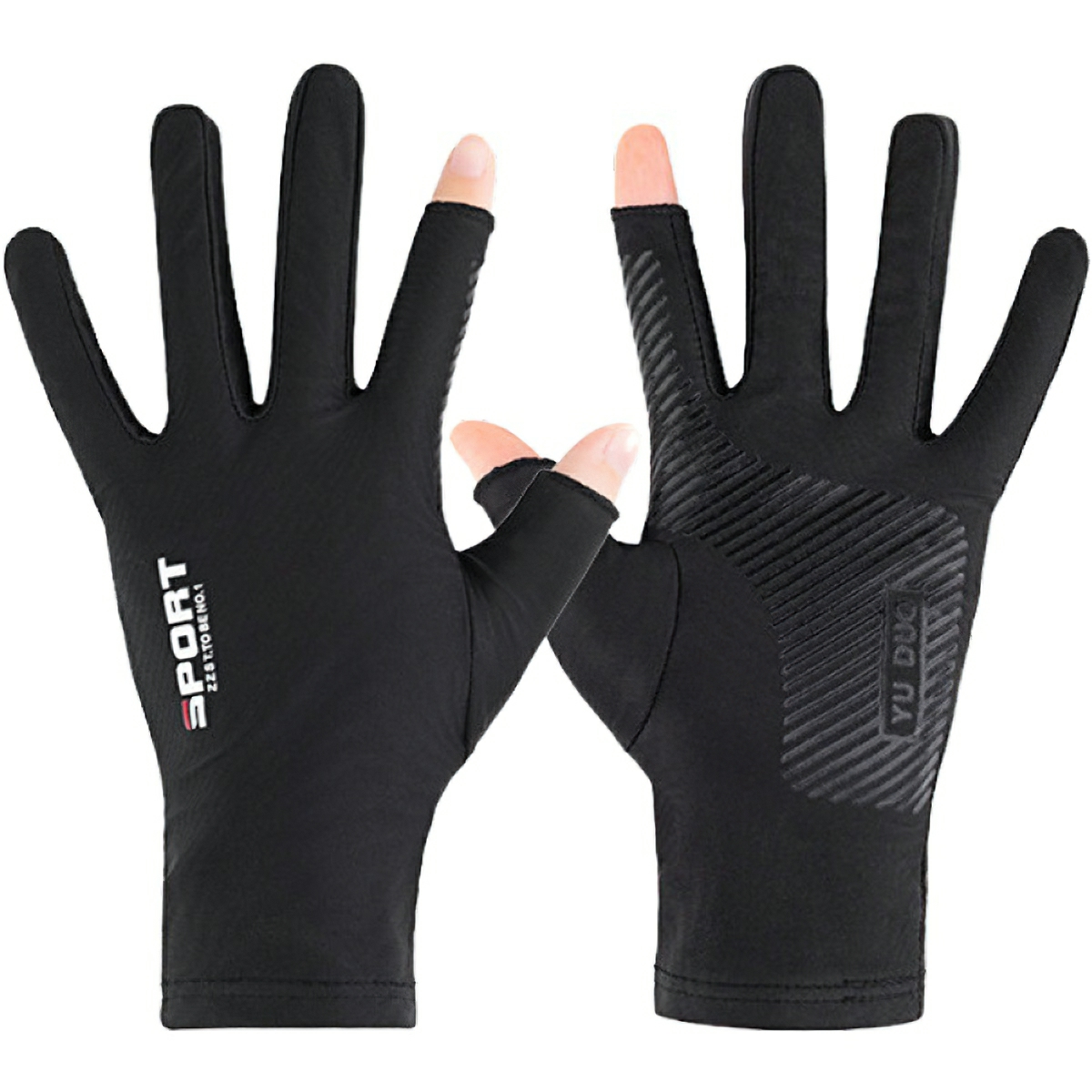 Pair of anti-slip/sun-protection/UV-protection cold silk fabric gloves with touch screen for playing sports/riding motorbikes
