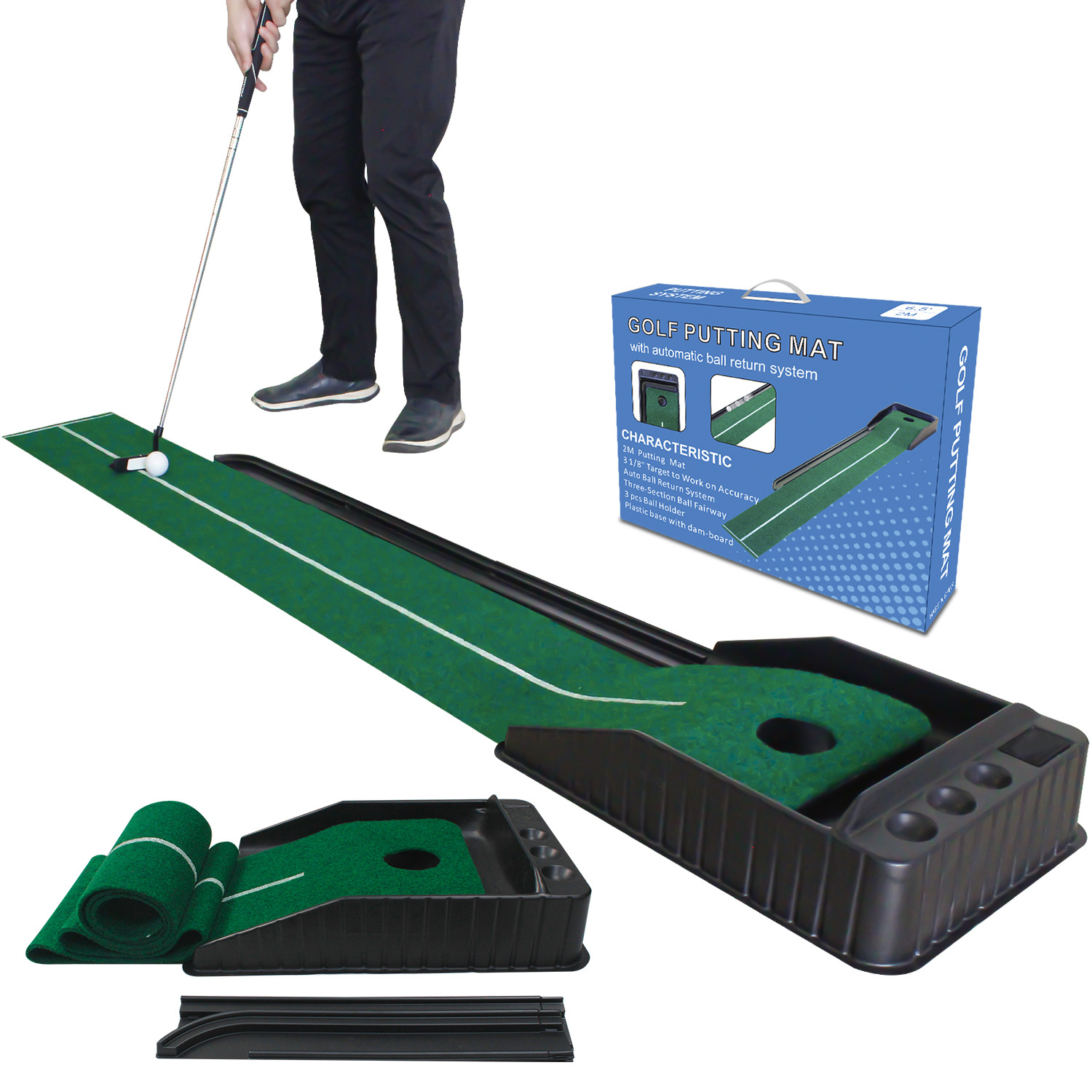 CRESTGOLF golf putter blanket indoor golf putter exerciser lawn practice mat automatic return