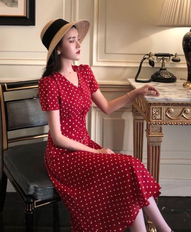 [HCM]ĐẦM VINTAGE CHẤM BI Kèm Ảnh Thật