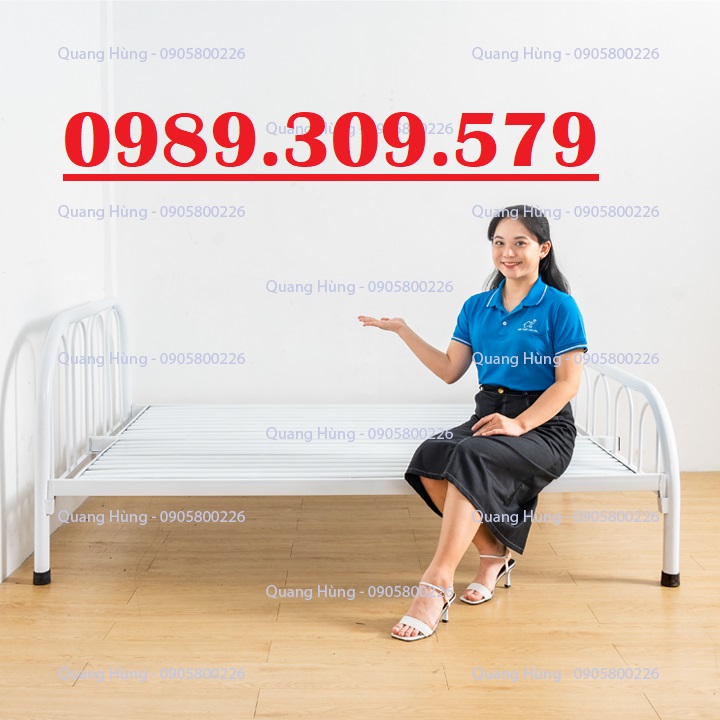 Giường sắt màu trắng ngang 1m