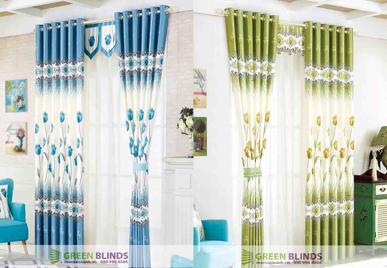 [HCM][RÈM CỬA GẤM 2 MẶT ] Rèm cửa sổ cửa chính đẹp XANH BIỂN và XANH LÁ nhạt- Sẳn khoen- cắt ngắn chiều cao rèm miễn phí ( sản phẩm như hình 100%)