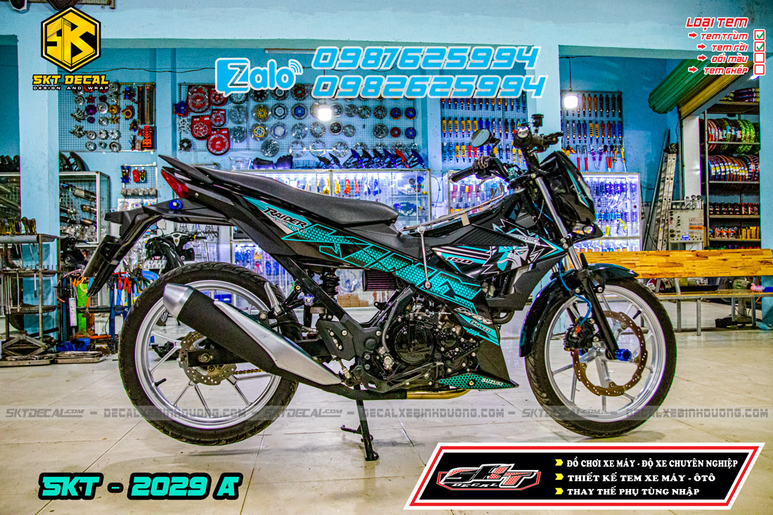tem rời xe raider 150 đen xanh king drag