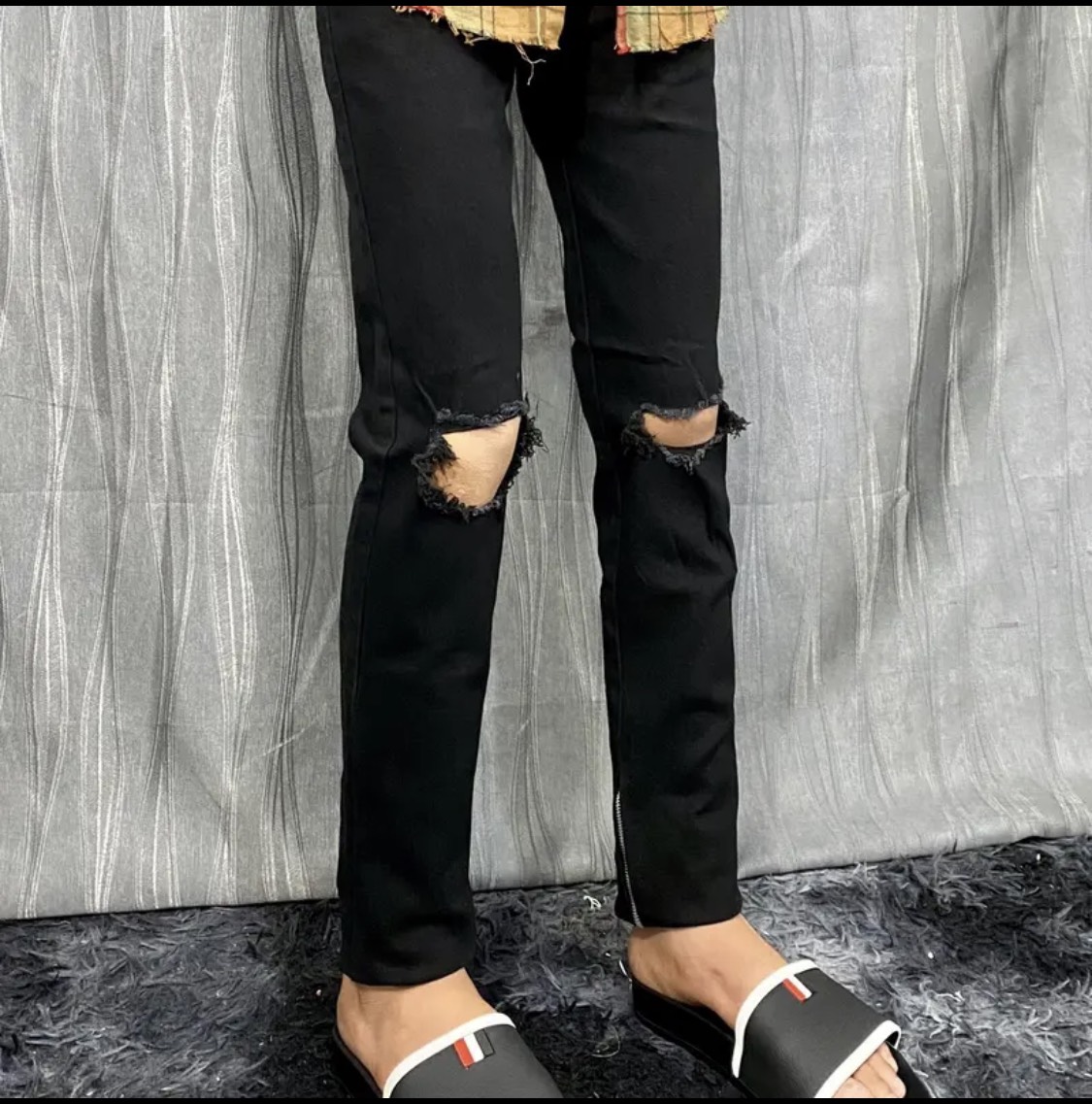 [New model] Slim fit knee-length jeans for men (zipper jeans men)