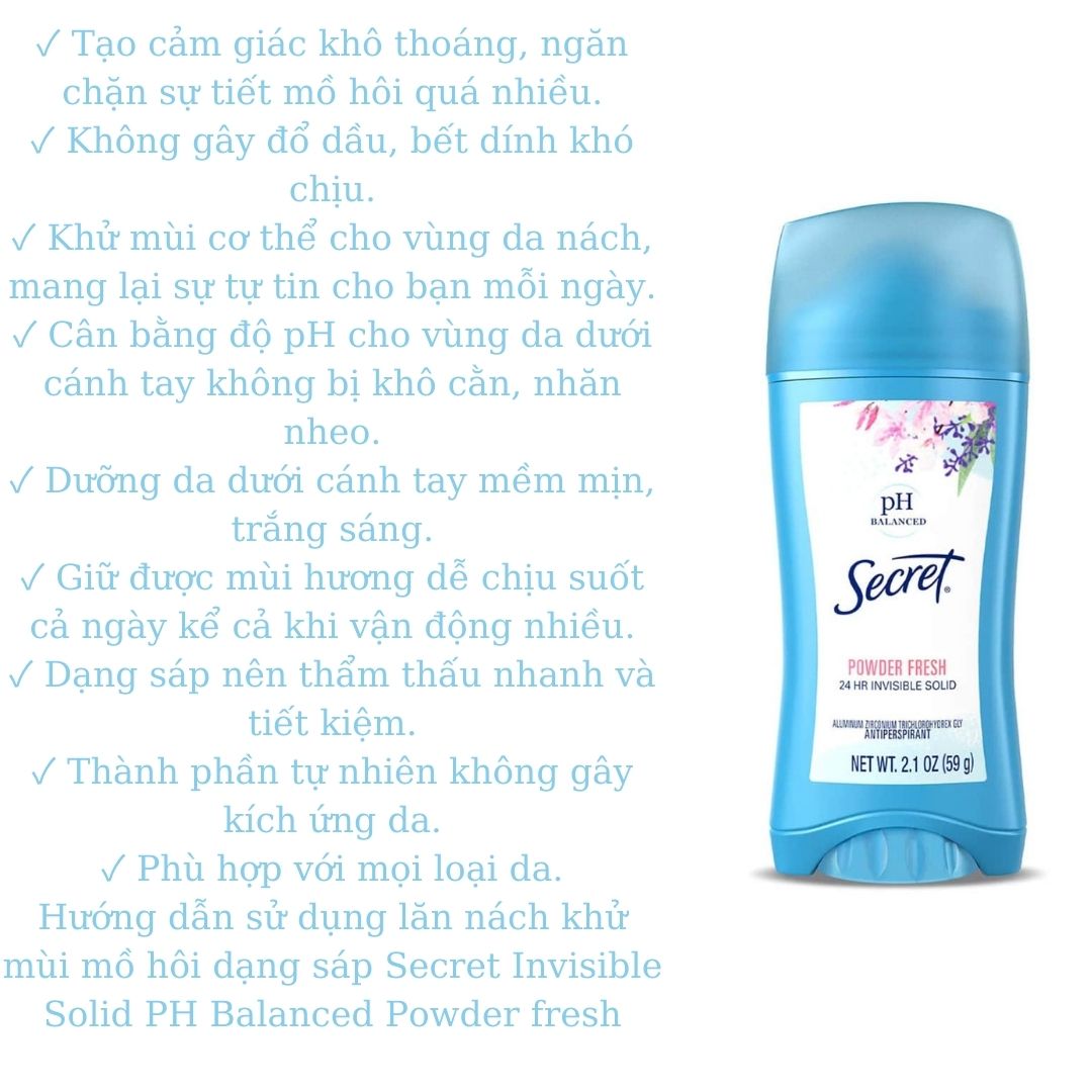 Lăn khử mùi sáp cho Nữ SOLID Secret Powder Fresh  của Mỹ