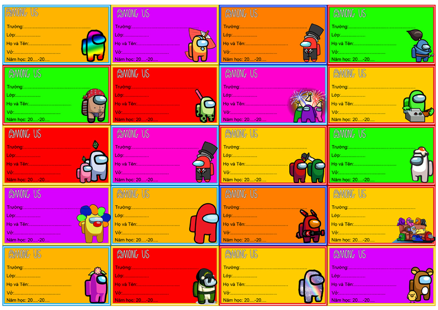 Set 20-100 nhãn vở Among Us