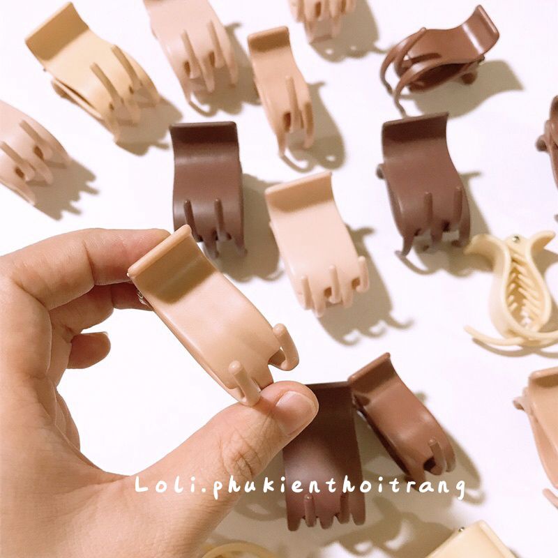 Kẹp tóc càng cua màu nhám trà sữa 3 răng, 5 răng - loli