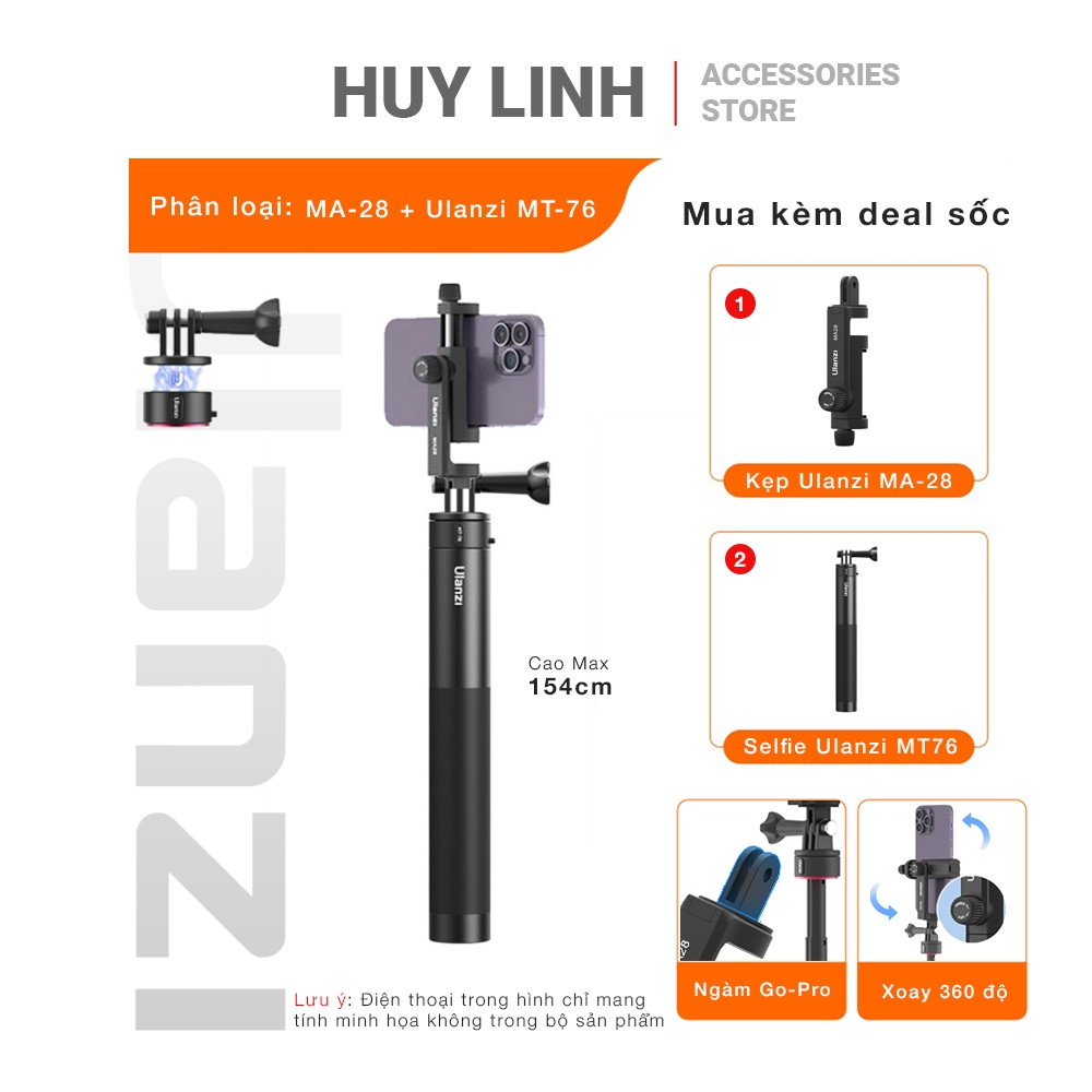 Ngàm kẹp điện thoại Ulanzi MA28 xoay 360 độ Mount kết nối Gopro