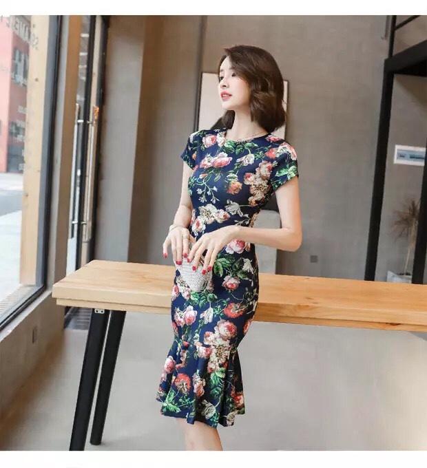 [HCM]phẩm Đầm ôm body vải thun cát co giản 4 chiều in 3d lđ0719