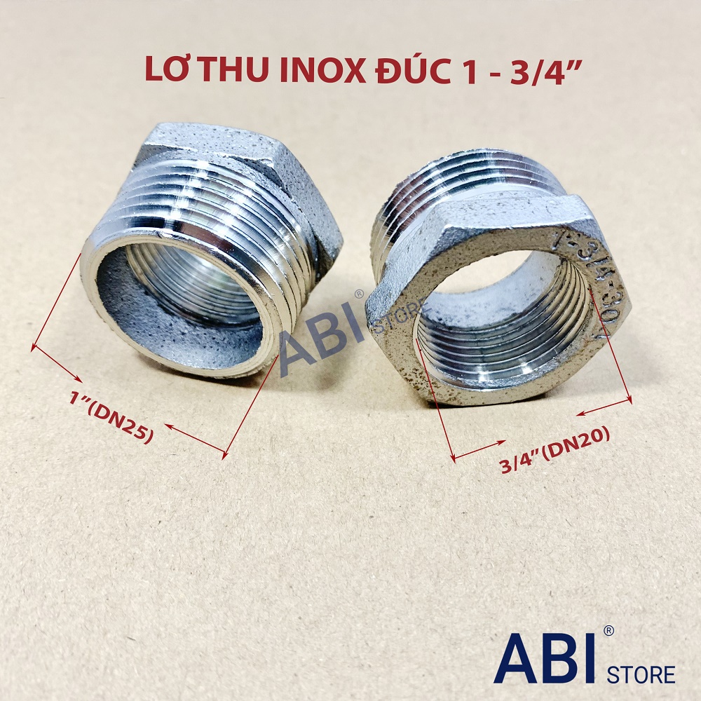 Lơ inox thu ren ngoài 34 về ren trong 27 đúc, cà rá thu 1-3/4''