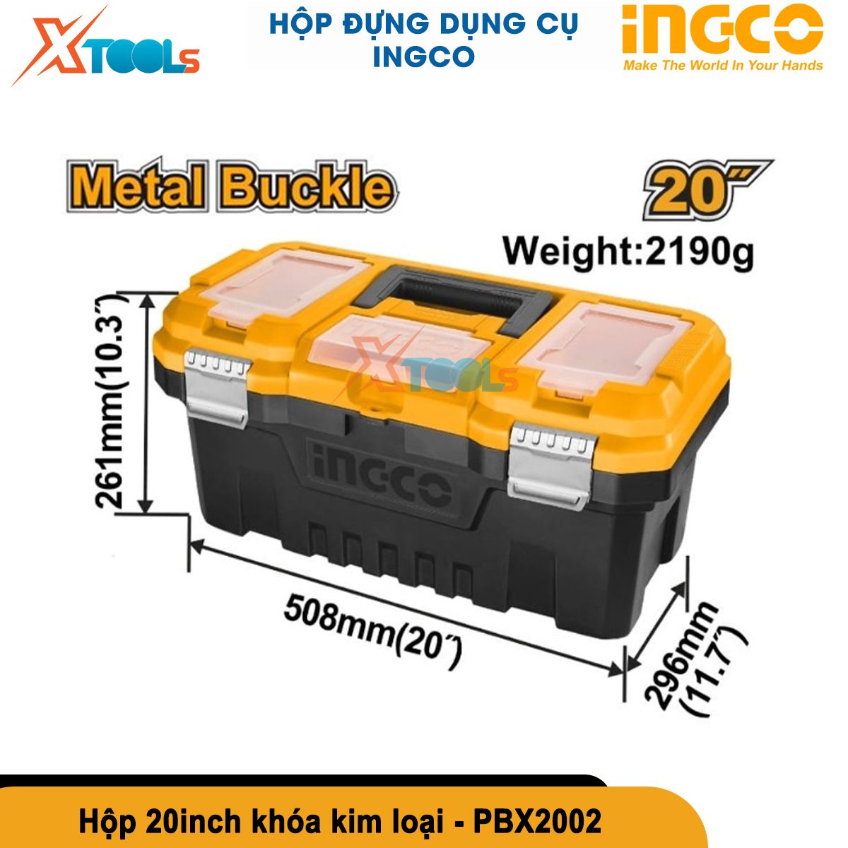 Thùng đựng đồ nghề đa năng INGCO 14-17-20 inch | hộp đồ nghề/dụng cụ 5 ngăn nhựa PP chịu lực cao, chống va đập, khóa kim loại hoặc khóa sắt