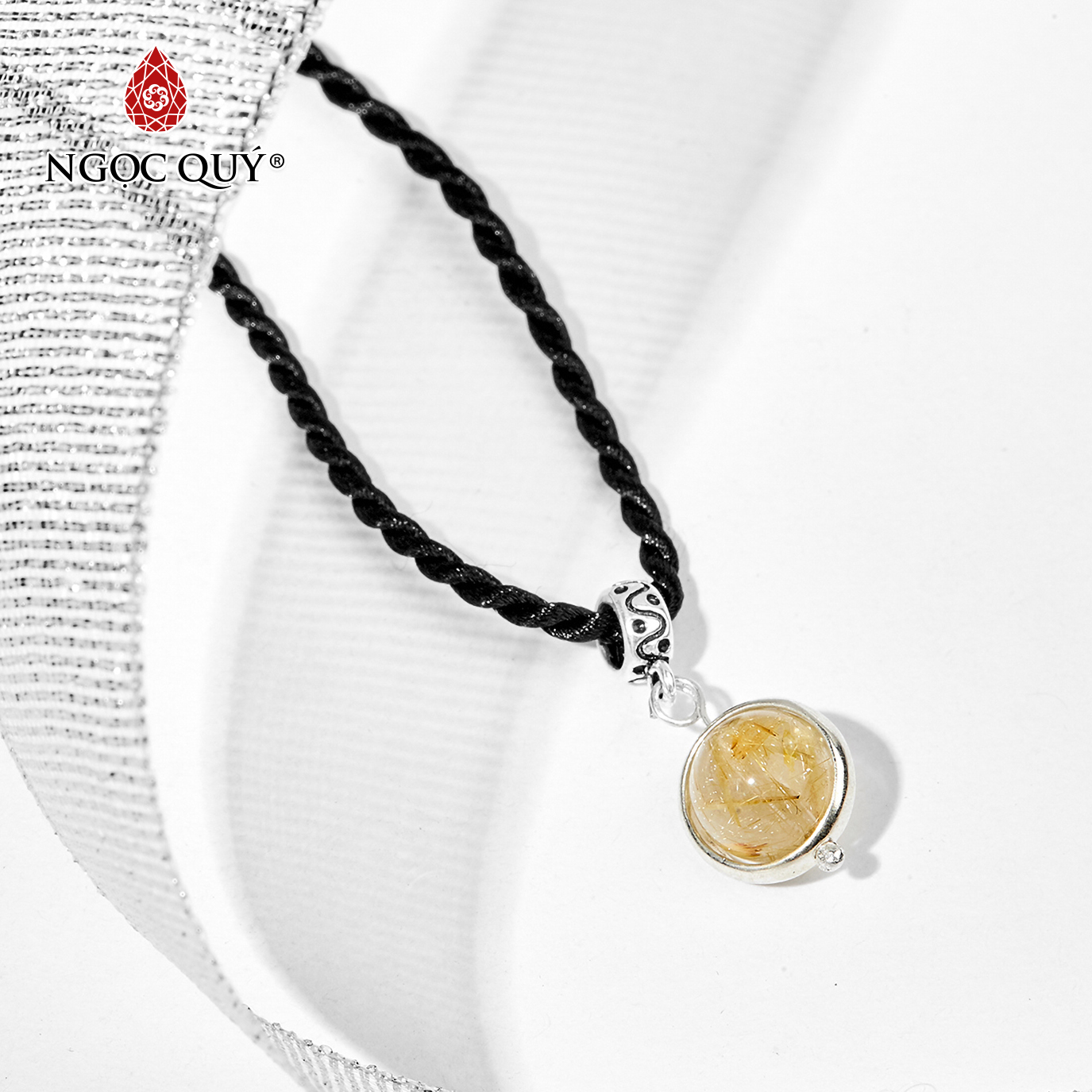 Dây chuyền phong thủy đá thạch anh tóc vàng phối bạc mệnh thủy,kim (màu vàng) - Ngọc Quý Gemstones