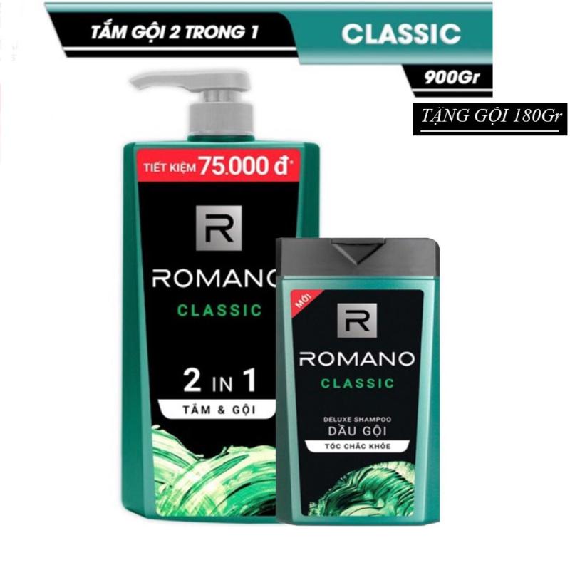 Tắm gội Romano Classic 2 trong 1 chai 900gr Tặng kèm dầu gội Classic 180g nhập khẩu