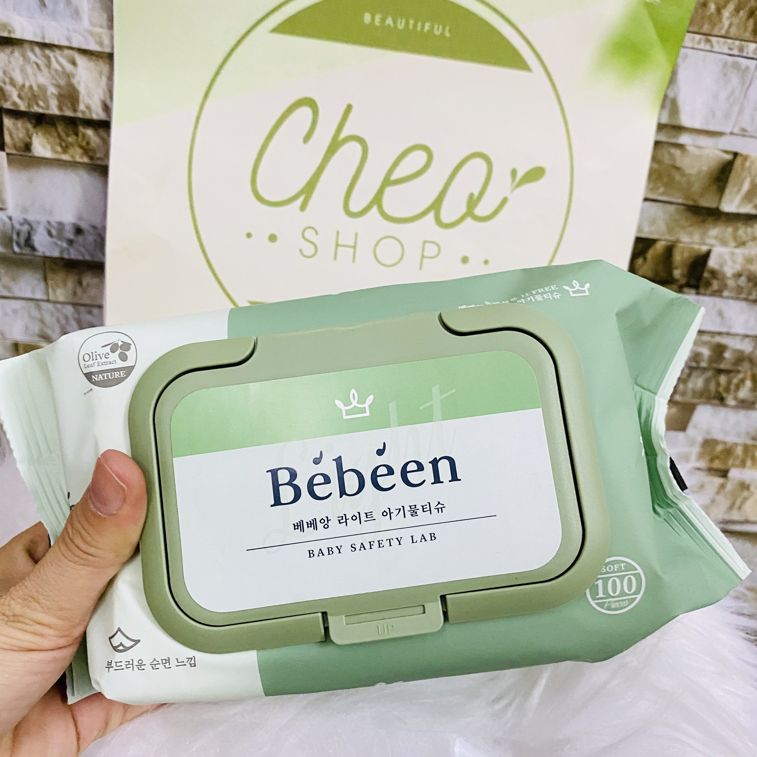 Khăn ướt Bebeen Hàn Quốc 100 tờ không mùi XANH