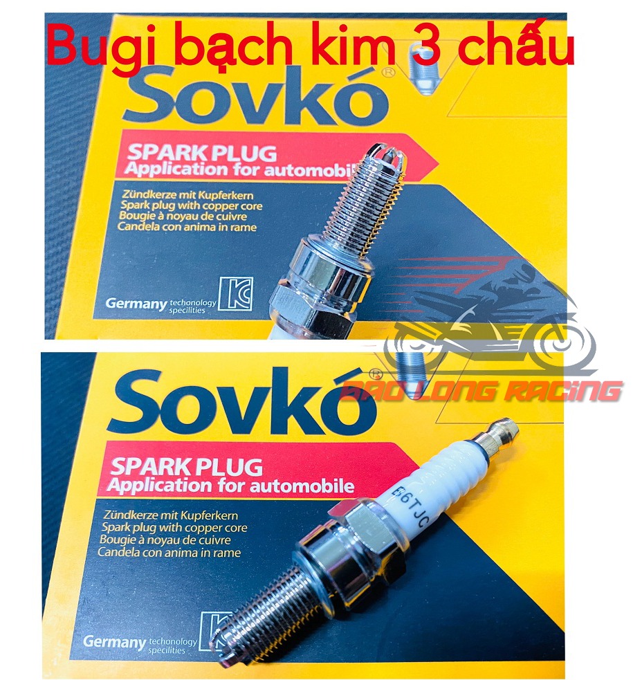 Bugi bạch kim 3 chấu Sovko gắn xe máy Exciter,Winner,Sonic,Wava A110..Bugi chân Dài