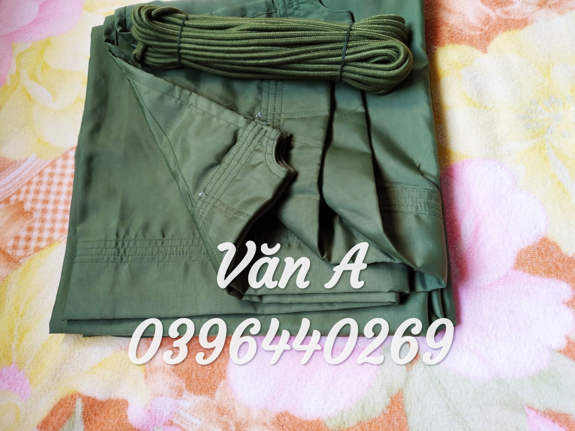 Combo Võng dù xanh 1 lớp + Dây dù 16m