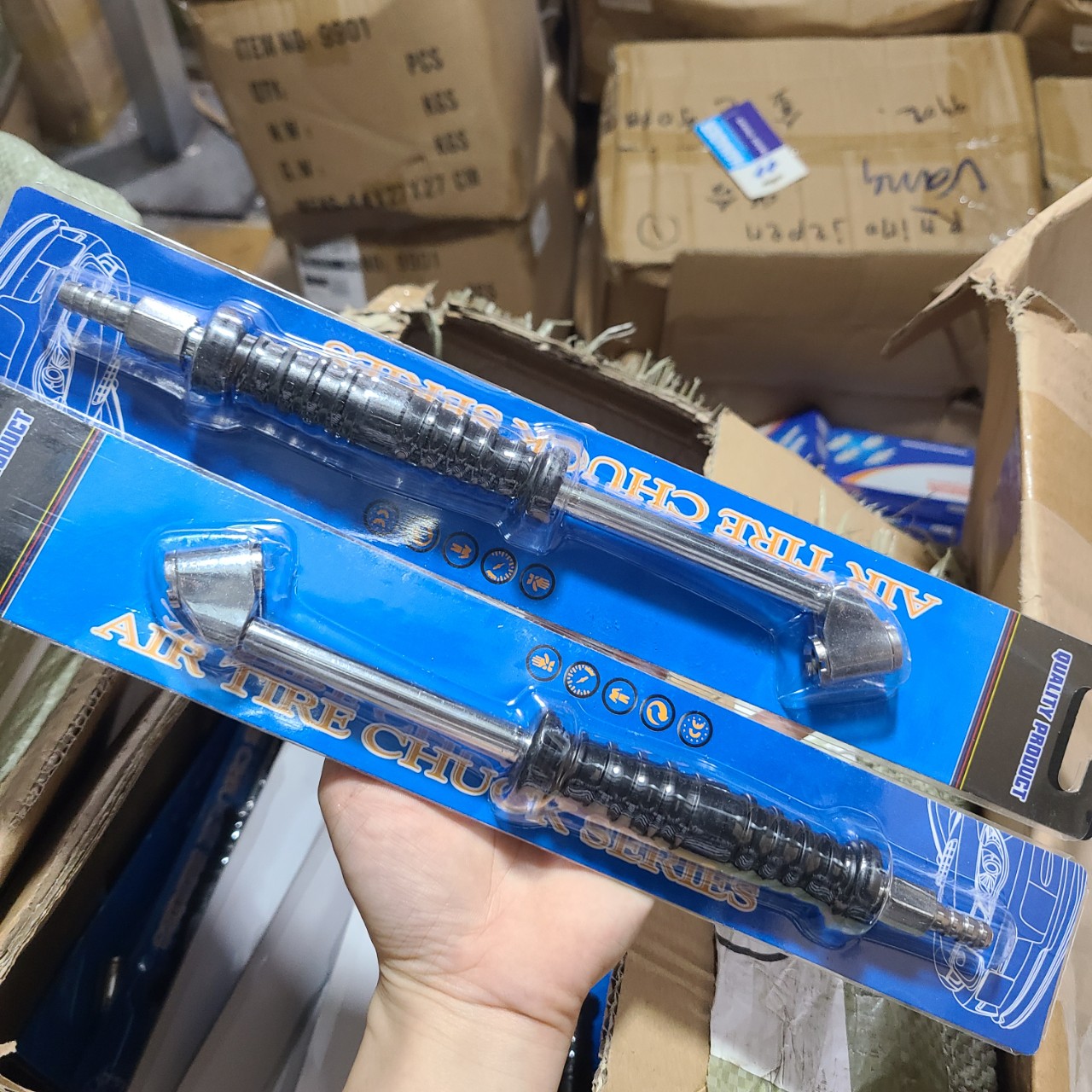 Đầu bơm xe 2 đầu có tay cầm dài Hanader