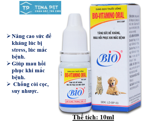 [HCM]Bio - Vitamin Oral chai 10ml. Vitamin tổng hợp - Tăng lực phục hồi sức khoẻ cho gà đá chó mèo chim cảnh