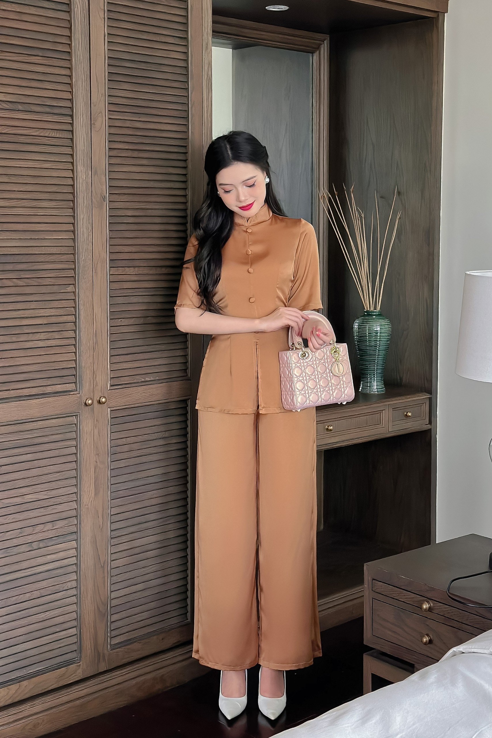 Đồ bộ đi lễ chùa set pháp phục nữ chất liệu lụa cao cấp - Pháp phục Mộc Lâm - PP19