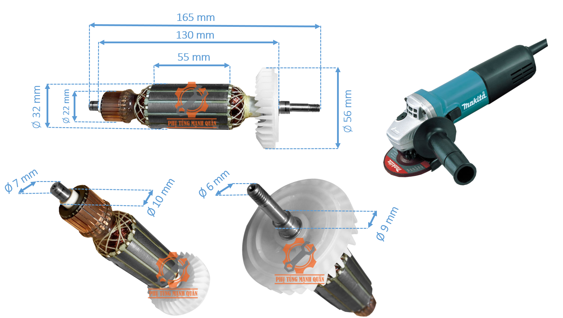 Rotor/ruột máy mài góc makitaa 9556 dca tặng kèm chổi than cao cấp