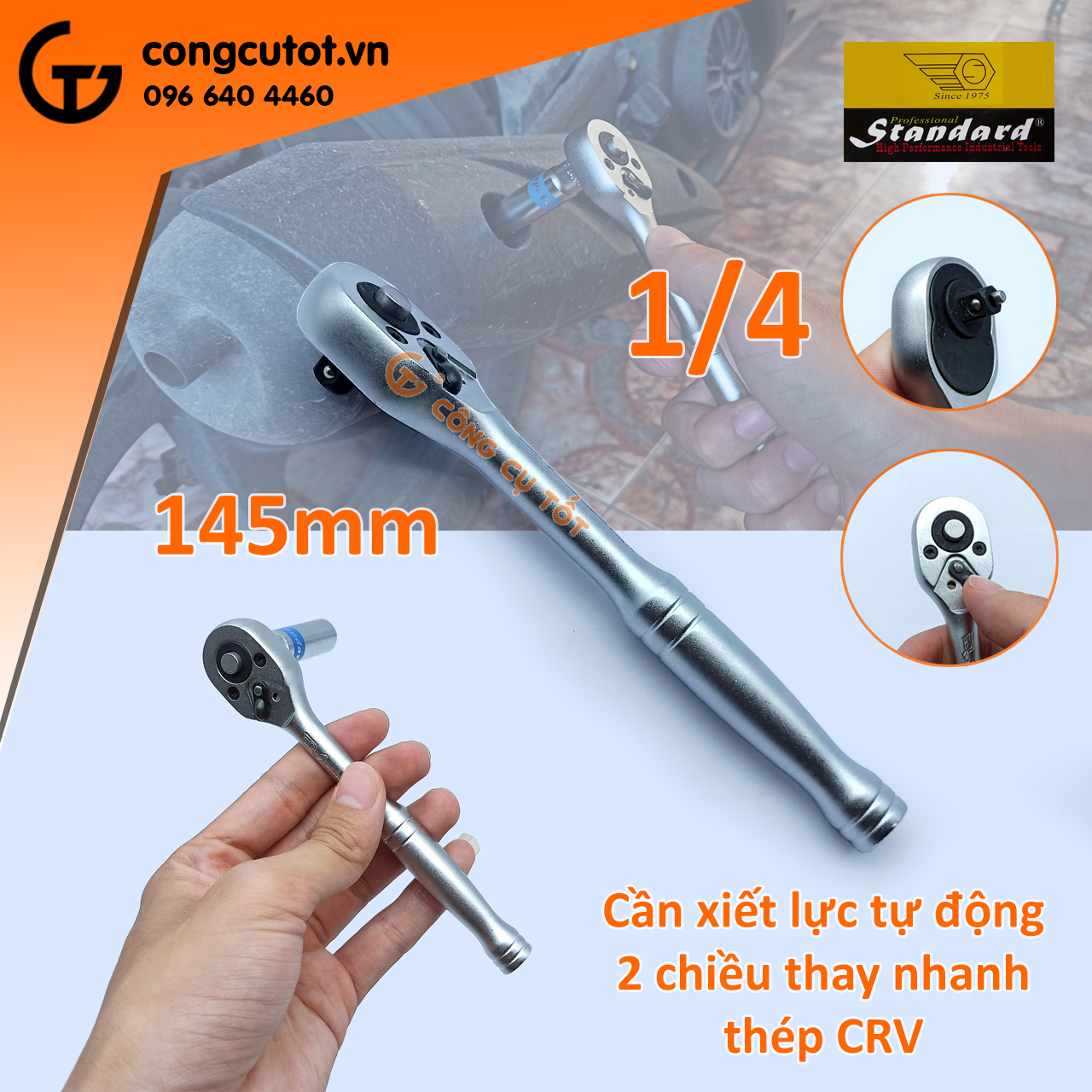Cần xiết lực tự động 2 chiều Standard 1/4inch 145mm