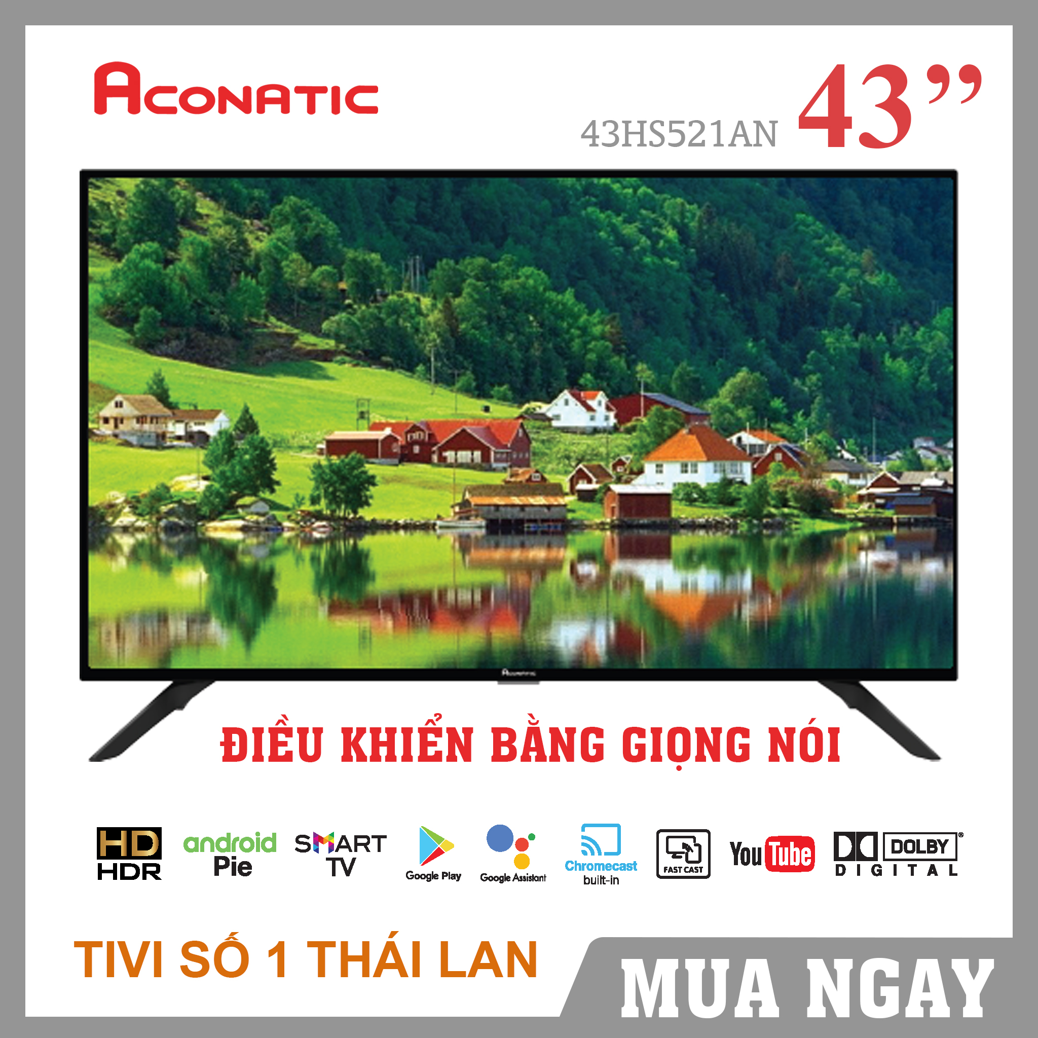 Android Tivi Aconatic 43 inch - 43HS521AN  - Bảo Hành 3 Năm