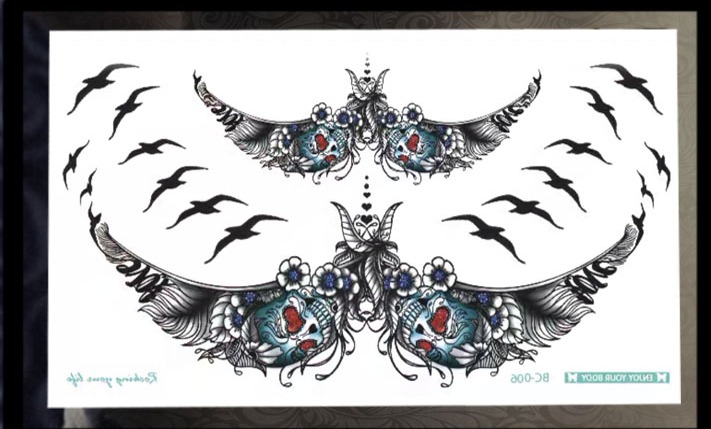 Hình Xăm Dán Đôi Cánh, Cú Mèo Lưng Ngực Nữ mã BC (24x14cm)