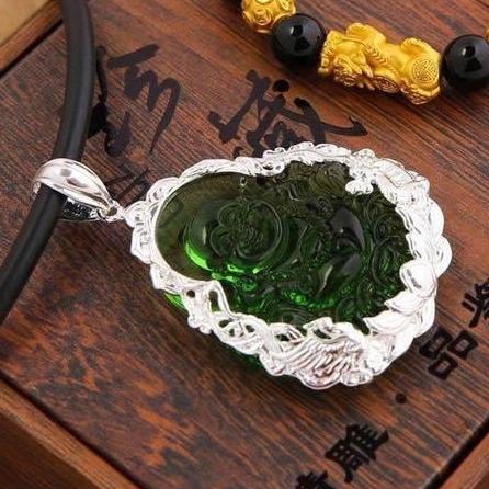 Mặt Phật Di Lạc đá thạch anh bọc bạc