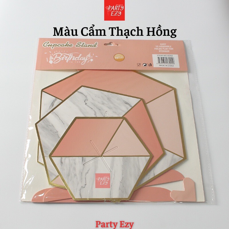 KỆ THÁP BÁNH CUPCAKE 3 TẦNG MÀU CẨM THẠCH