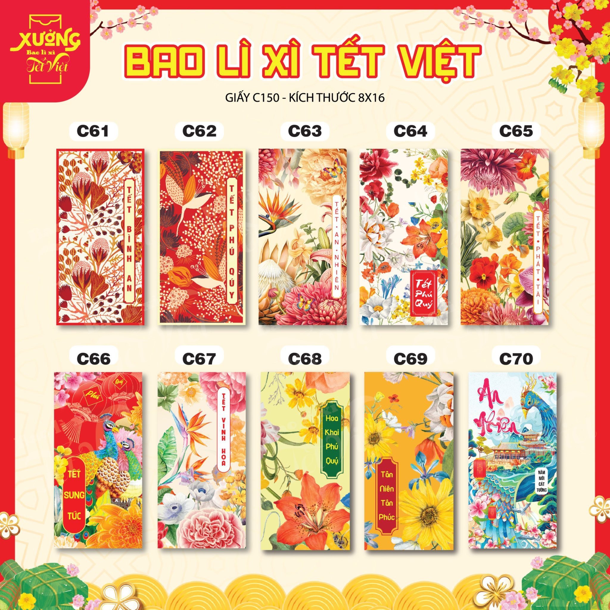 COMBO 50 BAO LÌ XÌ TẾT MẪU MỚI NHẤT NĂM NAY