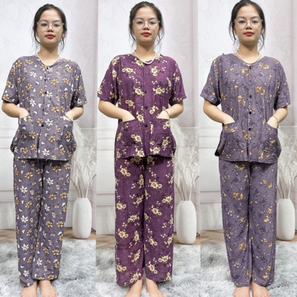 Bộ đồ thun lạnh áo bà ba tay cộc quần dài cho người già