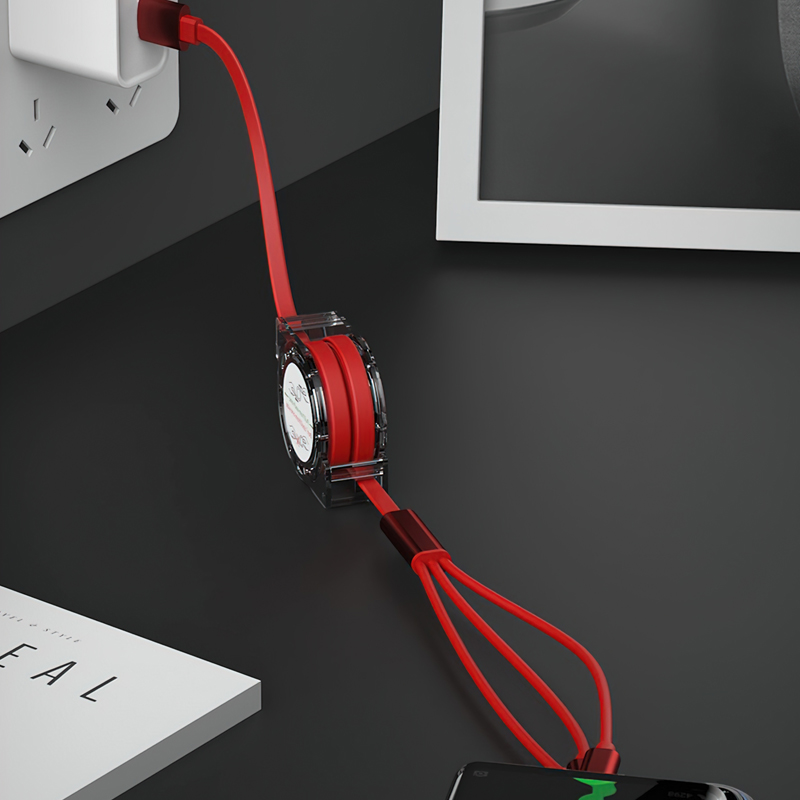 Cáp Sạc 3 Đầu Dài 1m Dây Rút Cổng Lightning, Type-C, Micro Usb