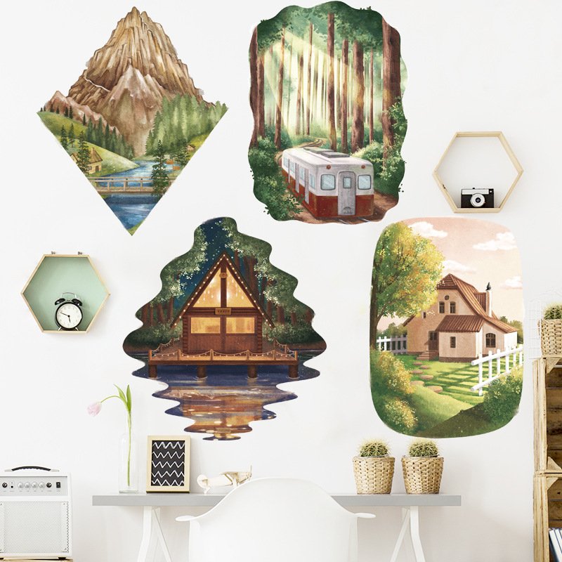 Decal dán tường khung cửa phong cảnh PC bắc âu