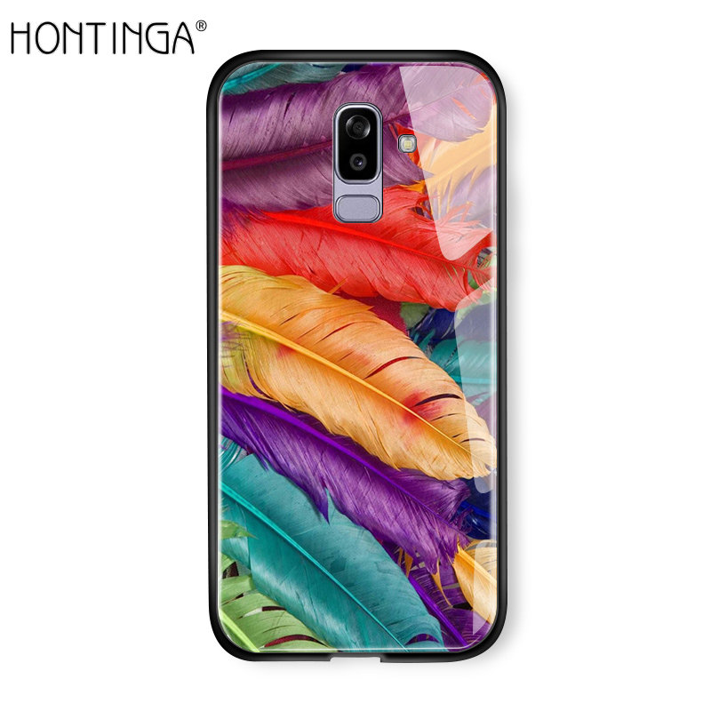 Hontinga For Samsung J8 2018 Case Aurora Galaxy Space Sky Starry Gradient Casing Phone Cases Shockproof Tempered Glass Back Cover