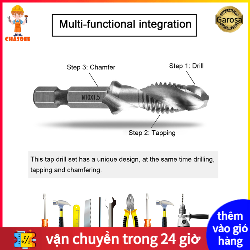 Chasoee m10 hss 1/4 hex shank drill & tap taper drill bits power tool part