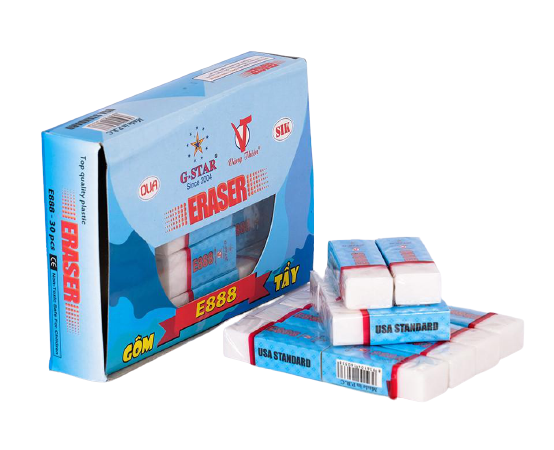 Hộp 30 cục gôm tẩy viết chì G-star E-888 trắng loại lớn được làm bằng cao su tự nhiên, dẻo dai, có độ đàn hồi tốt