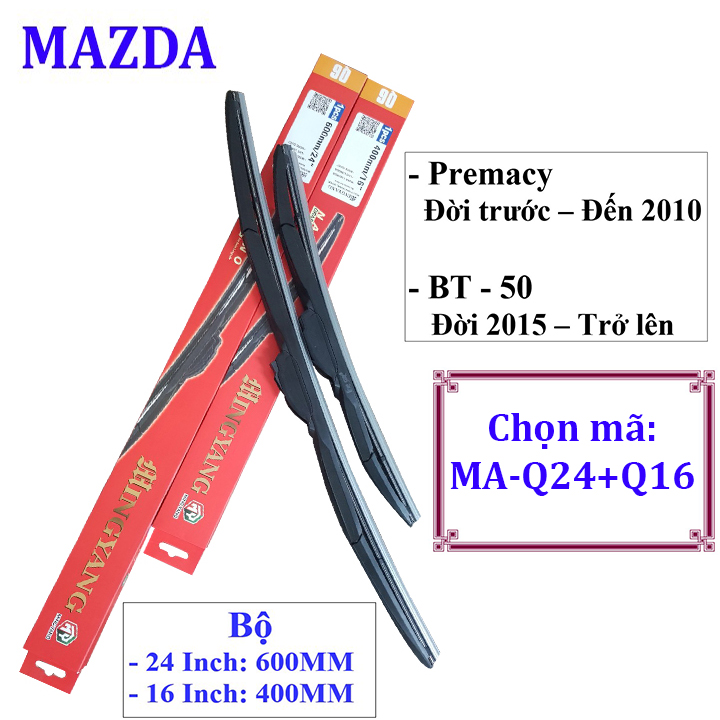 Set of 2 Nano high-performance auto rainwater wipers for Mazda PREMACY before 2010 and BT50 2015 and above