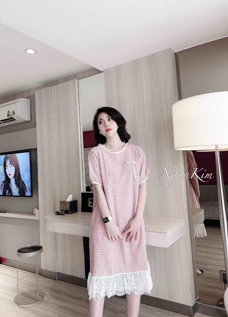 Váy/Đầm babydoll cổ tròn ngắn tay dáng suông dài qua gối chất đũi xước freesize dưới 70kg cho nữ-đồ bầu đẹp-váy bầu xinh
