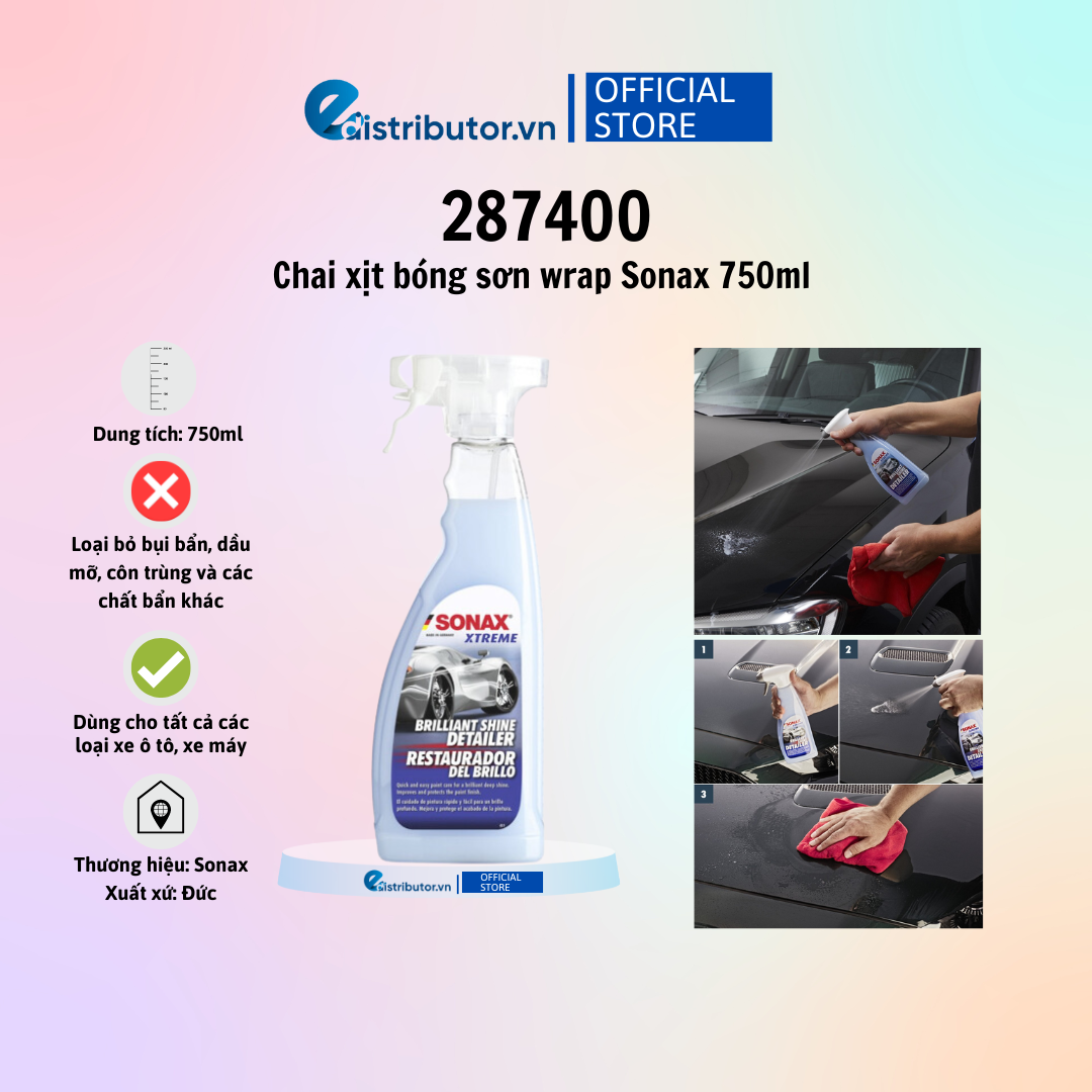 Chai xịt bóng nhanh dùng cho sơn bóng, sơn mờ, wrap Sonax Xtreme Brilliant Shine Detailer 287400 750ml