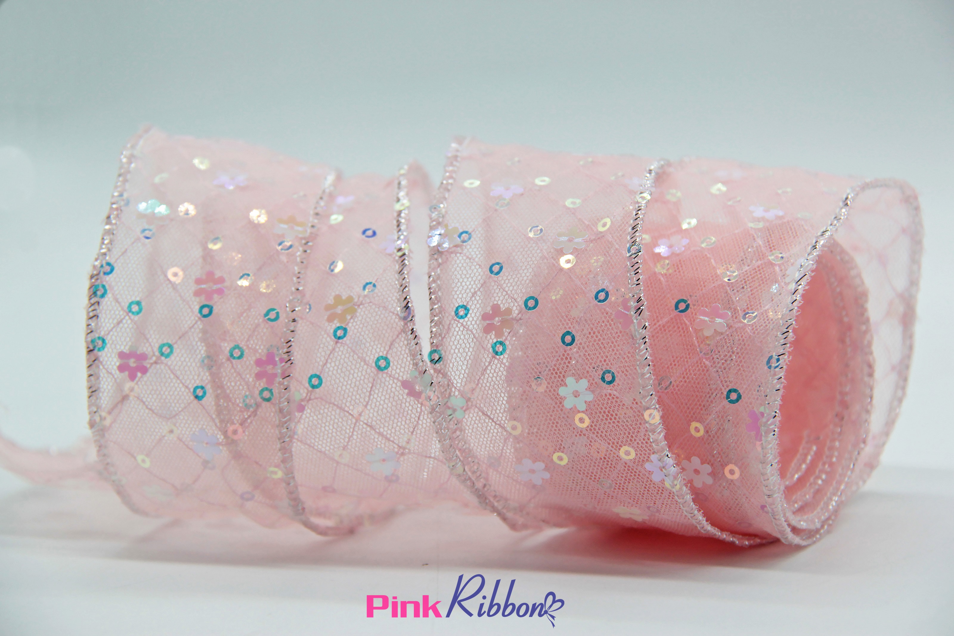 Ruy băng voan lưới kim sa hình hoa cỡ 3.8cm làm phụ kiện tóc, phụ liệu may mặc