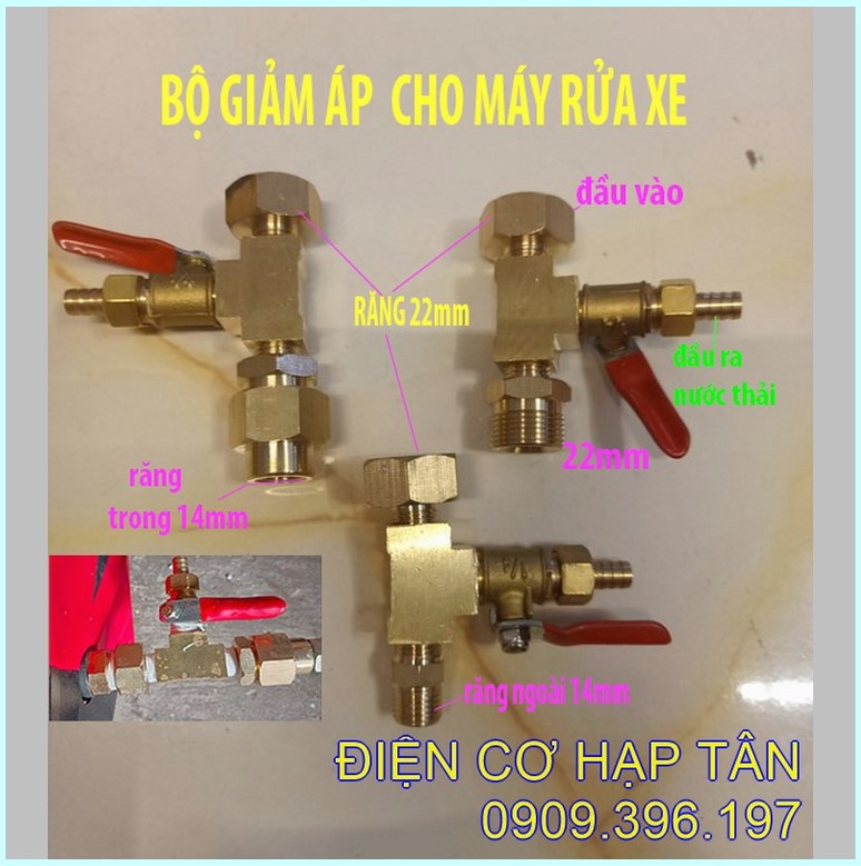 Bộ giảm áp máy xịt rửa xe để xịt rửa máy lạnh răng 14mm, răng 22mm