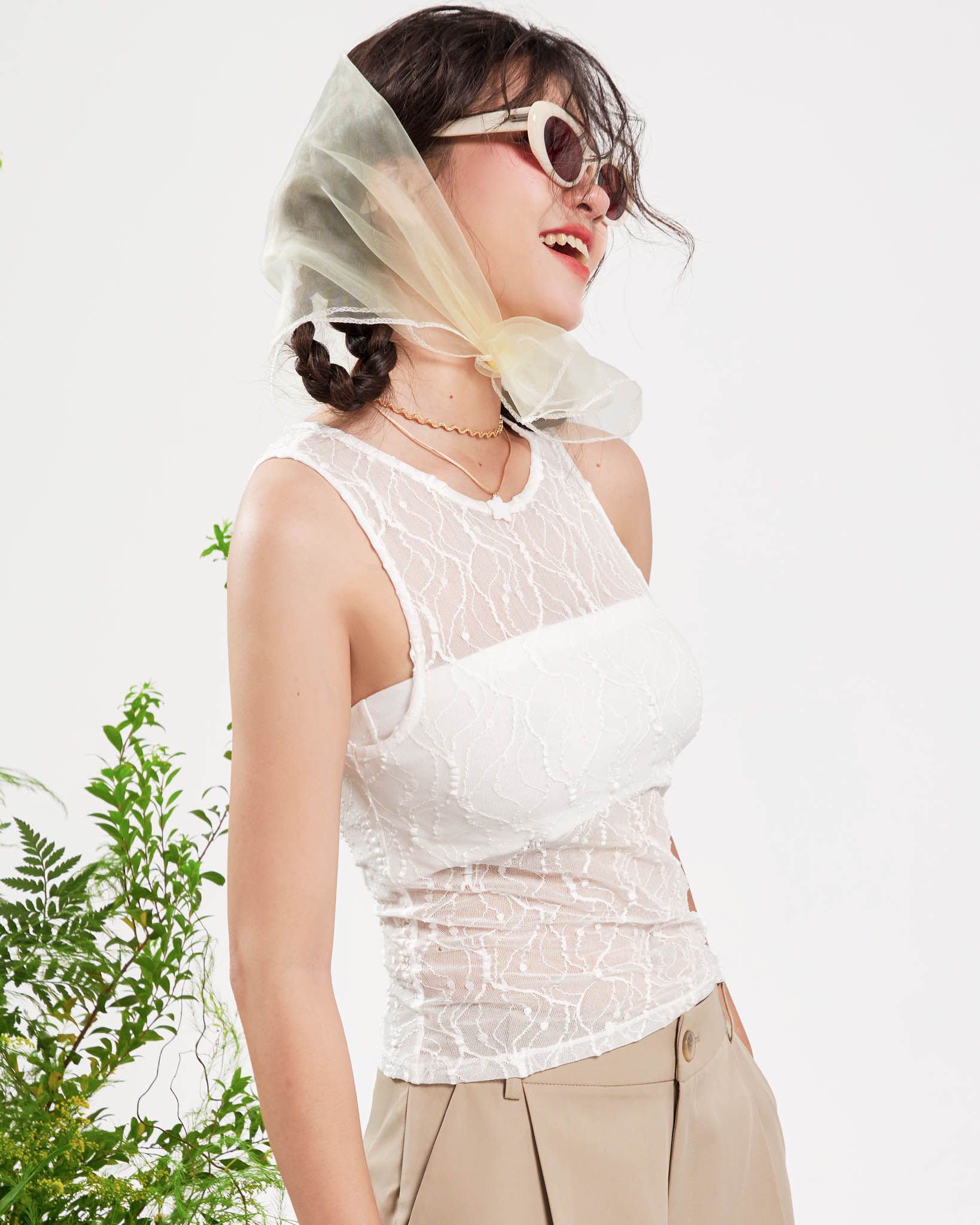 [OUTLET SALE] DOTTIE - Áo sát nách vải ren - Trắng - T0803