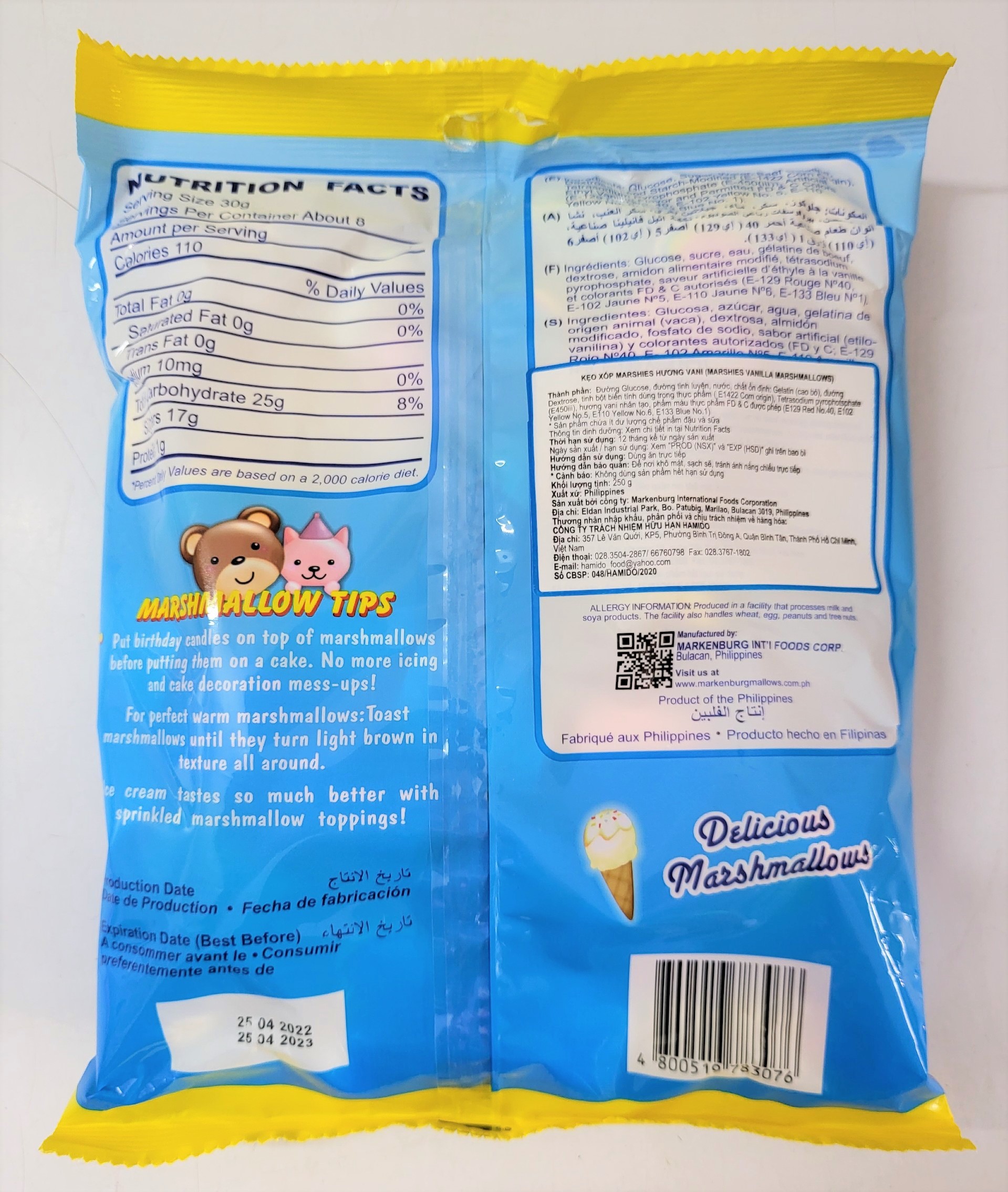 [Gói 250g - XANH] KẸO XỐP HƯƠNG VANI [Philippines] MARSHIES Vanilla Marshmallows (halal)
