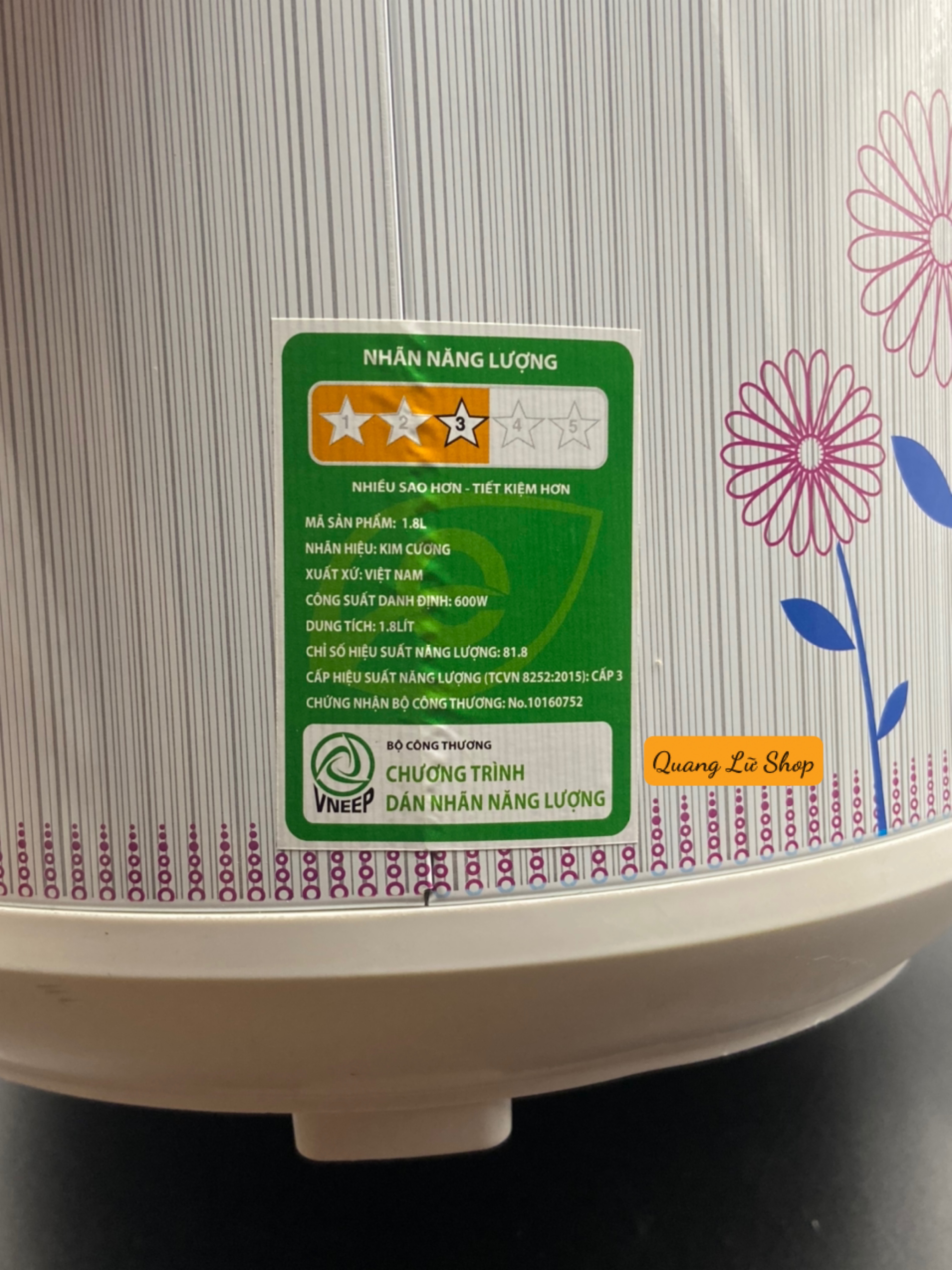 Nồi Cơm Điện KIM CƯƠNG 1.8 Lít 650W